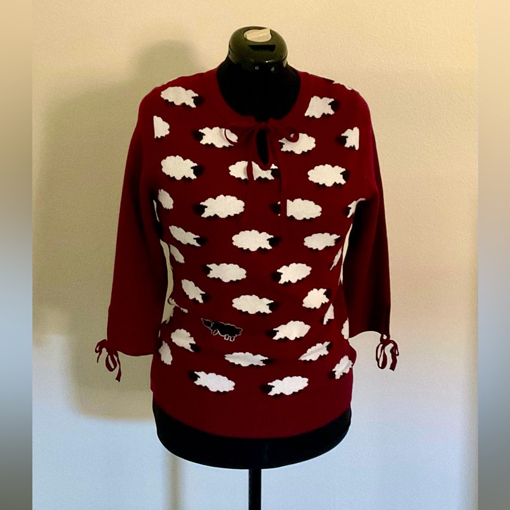 Unique Vintage Red Black Sheep Swoosie Sweater